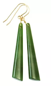 Jade Ohrringe grün Nephrit natürliche lange Tränen 2,7"" 14k Sterling Gold - Bild 1 von 10