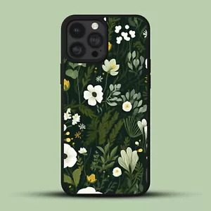 Trendy Case For iPhone 14 15 11 12 13 Pro X XS XR Max Green Wildflowers - Picture 1 of 200
