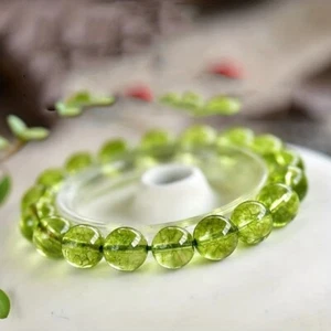 Natural Peridot Stone Bracelet 7mm Green Crystal Stretch Bracelet Gift to her - Picture 1 of 5