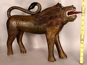Massive Hand Carved Primative Tribal Wood Lion Sculpture - Outstanding Near Mint - Picture 1 of 15