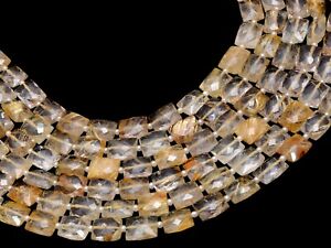 AAA+ Natural Gold Rutilated Quartz 9x7mm Chicklet Briolette Faceted Beads |8inch
