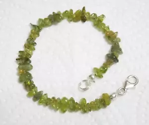 Echtes natürliches grünes Peridot klobiges Chip Sterlingsilber Armband 7" - Bild 1 von 14