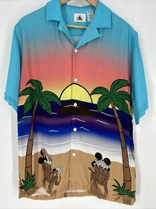 Disney Parks Hawaiian Shirt Beach Mickey Minnie Beach Double Sided Button M NWT - Picture 1 of 8