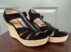 Michael Michael Kors Black Espadrille Wedge Summer Sandals Size 9M Zip Front - Bild 1 von 9