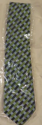 T Harris London diseño tejido azul marino y claro y verde - corbata de seda 57" x 3 1/2" Foto 1 de 4