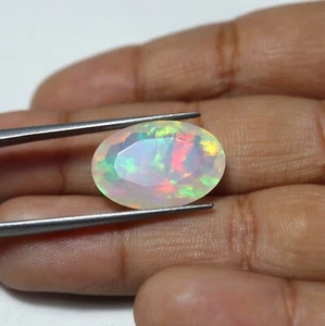 7 Cts Natural AAA Green Red Multi Fire Ethiopian White Opal Oval Cut 17.9x12.1MM - Picture 1 of 8