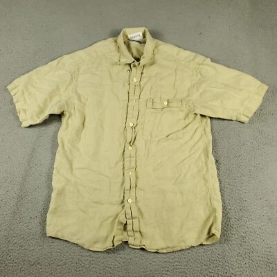 Jhane Barnes Shirt Mens Size Medium Beige Linen Casual Button Up Short Sleeve * - Image 1 of 4
