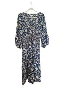 Max Studio Women's Size 2X. Royal Blue 3/4 Puff Sleeves Floral Tiered Maxi Dress - Picture 1 of 8