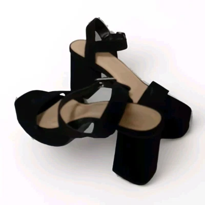 Black High Heel Sandals Ankle Strap Open Toe Platform Pump Dress Shoes Sz. US 10 - Image 1 of 4