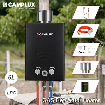 CAMPLUX 6L Instant Gas Hot Water Heater Tankless Boiler LPG Propane w/ Rain Cap - Image 1 of 4