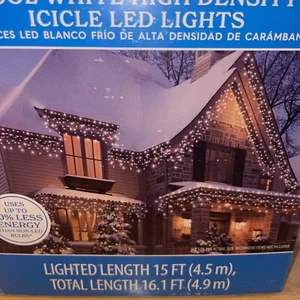 Holiday Time 200 Cool White, White Wire High Density Icicle LED Lights Christmas - Picture 1 of 3