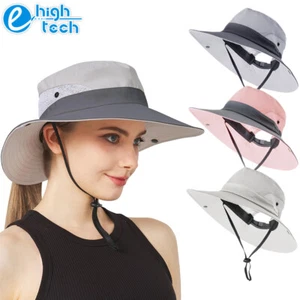 Women Bucket Hat Wide Brim Ponytail Boonie Sun Cap Summer Outdoor UV Protection - Picture 1 of 10