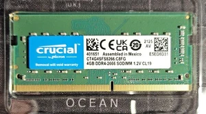 Crucial DDR4 2666 MHz SO-DIMM Memory Module CT4G4SFS8266 - Picture 1 of 1