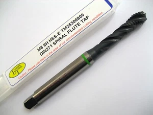 M8 x 1.25 SPIRAL FLUTE TAP HSS-E COBALT GREEN RING EUROPA TOOL TM25300800  P306 - Picture 1 of 5