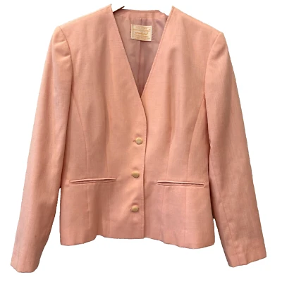 Vintage 80s Pendleton Womens Sz 10 Silk Blend Pink Office Siren Blazer USA Made - Image 1 of 4