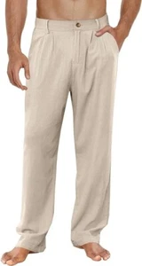 Large LONGBIDA Men's Linen Pants Lightweight Casual Trouser Yoga Summer Beach - Picture 1 of 7