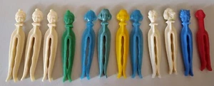 12 ASSORTED ROGERS CLEAN-GRIP CLOTHESPINS (MAN, WOMEN, CAT, DOG, PLAIN) 3.75" - Picture 1 of 3