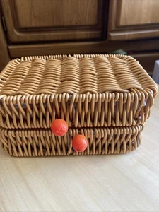 Picnic Style Faux Wicker Jewelry Organizer- Brown/Orange W/fruit Knobs - Picture 1 of 5