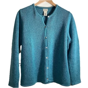 LL Bean Damen Grobstrick Cardigan Large Aqua Blau Strand Küste Klassisch - Bild 1 von 8