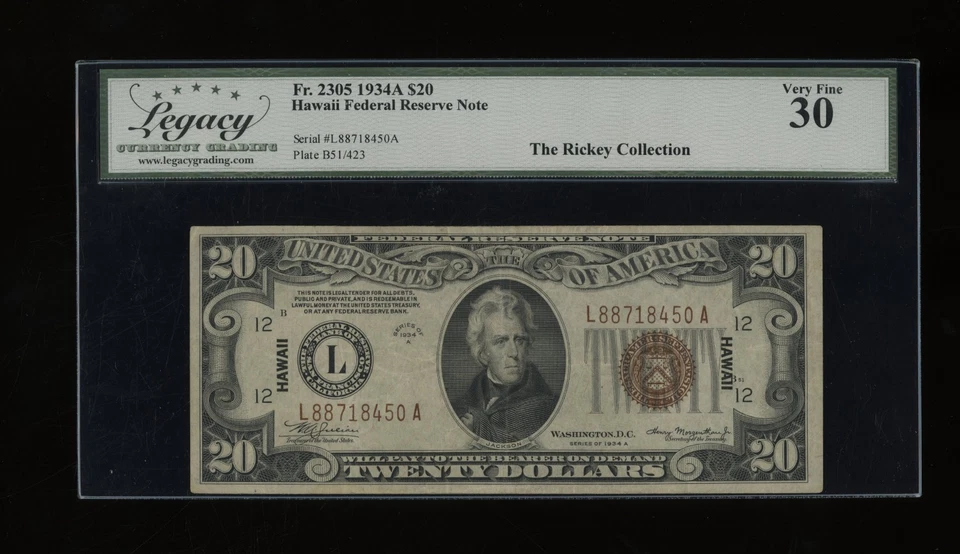 DBR 1934-A $20 FRN Hawaii Fr. 2305 Legacy 30 Serial L88718450A - Image 1 of 2