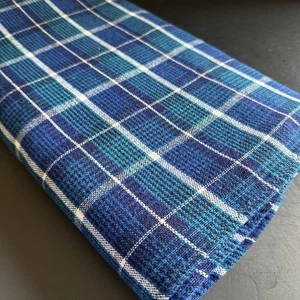Vintage MCM Webtischdecke Schottenkaro blau türkis 54x65 Boho - Bild 1 von 24