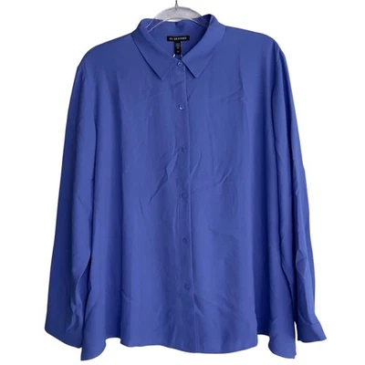Blusa Eileen Fisher Feminina Grande Azul Roxo Seda Clássica Gola Nova Com Etiqueta - Imagem 1 de 4