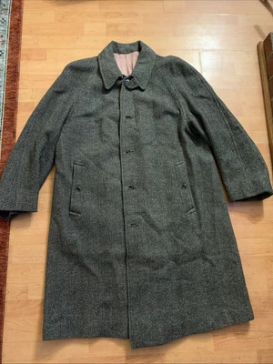 DE COLECCIÓN BURBERRYS LONDON CUSHA IRLANDÉS TEJIDO EN TWEED ABRIGO Gris Negro 42R Foto 1 de 4