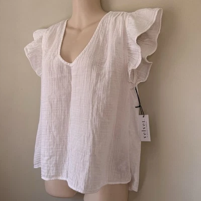 Nuevo con etiquetas Top blanco VELVET Remi manga volantes talla S $129.00 Foto 1 de 4