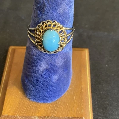 Hermoso Anillo Antiguo Joyería Vintage Oro Amarillo 18k Turquesa Talla 7  Foto 1 de 4
