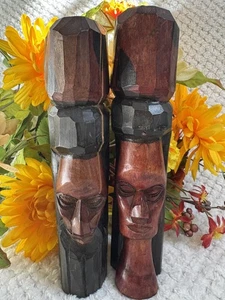 Vintage handgeschnitzte Stammes-Holzfiguren Paar - afrikanischer/karibischer Stil 9,5 Zoll - Bild 1 von 11