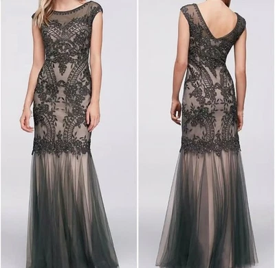 Vintage Cachet Black Lace Mermaid Formal Long Dress Size 16 - Image 1 of 4