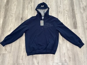Nike Swoosh Felpa con Cappuccio Uomo Medium Vintage Y2K Silver Tag Blu Navy Nuova Con Etichette - Foto 1 di 8
