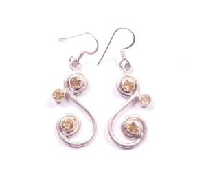 Pendientes de citrino para dama diseño modernista forma S plata de ley 925 6,5 g - Imagen 1 de 5