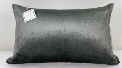 NEW WILLIAMS SONOMA Lumbar Pillow Cover Velvet Pewter Green Natural Linen $99 - Image 1 of 4