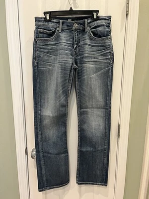 BKE Denim Aiden Straight Jeans Men's 32x32 Med Wash Whiskers Stretch Distressed - Image 1 of 4