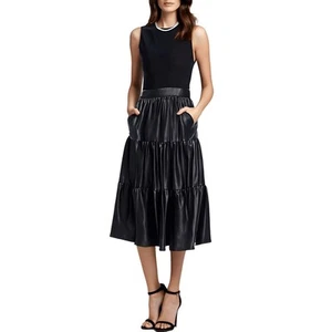 Alice and Olivia Womens Black Midi Mixed Media Fit & Flare Dress 6 BHFO 5287 - Picture 1 of 1