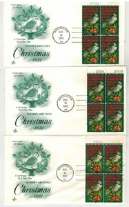 1971 CHRISTMAS #1445 ARTCRAFT SET OF 3 DIFFERENT NUMBER PLATE # BLOCKS - Picture 1 of 1
