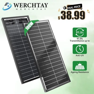 100 Watt Solar Panel Bifacial 12V Home PV Power Off-Grid RV Camper System Carava - Image 1 of 4
