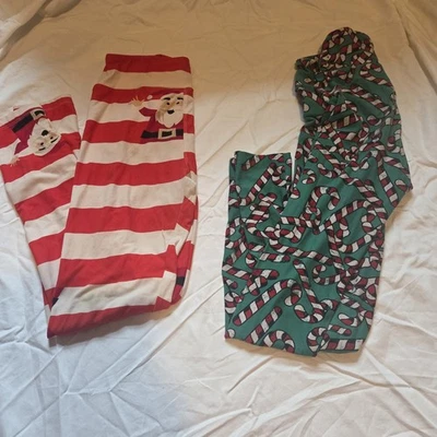 LuLaRoe Talla Única OS Leggings Santa Y Bastón de Caramelo Vacaciones de Navidad - Lote de 2 Foto 1 de 4