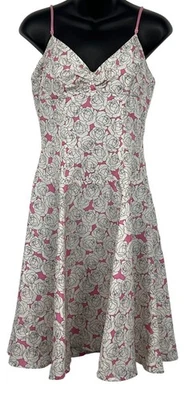 Bebe White Pink Rose Silk Dress Size Small S Shift Romantic Sleeveless EUC - Image 1 of 4