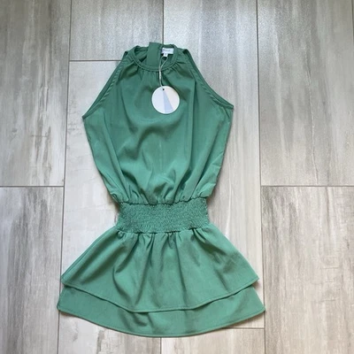 ¡Nuevo! Plisado. Vestido Wells verde jade esmeralda cuello alto sin mangas, niñas talla 7 Foto 1 de 4