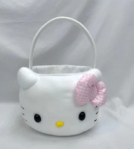 Neu mit Etikett Hello Kitty Osterkorb Plüsch Stoff weiß rosa Schleife - Bild 1 von 5