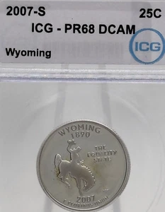 2007 S 25c State Quarter Wyoming Proof ICG PR 68 DCAM #2556 - Picture 1 of 6
