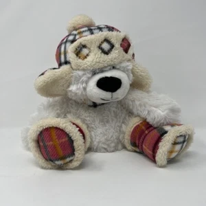American Greetings Fletcher White Plush Winter Bear w/Plaid Hat/Scarf/Boots 15" - Picture 1 of 13