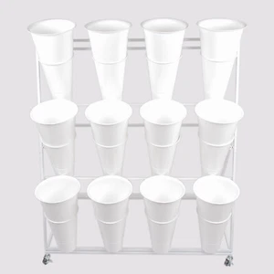 Metal Flower Display Stand with Buckets & Wheels 3 Layers Moving Florist Shelf - - Picture 1 of 11