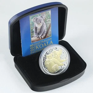 2008 $1 1oz Silver Koala Gold Gilded in Box & COA - Picture 1 of 4