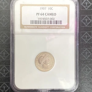 1907 BARBER DIME PROOF NGC PR64 CAMEO !!!๐ Low Mintage Cameo Proof !!! - Picture 1 of 4