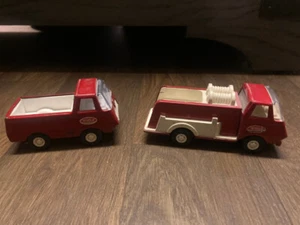 Lot of 2 VINTAGE TONKA Mini trucks: PUMPER/HOSE FIRE TRUCK & PICKUP - Picture 1 of 13