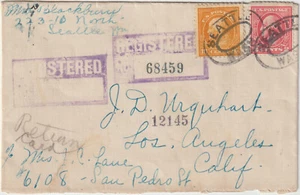 Seattle WA Registered Cover to LA 1921 (A139) - Picture 1 of 2