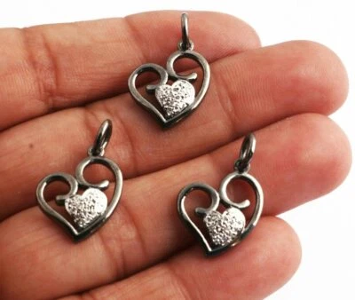 Минималистский Pave бриллиант сердце подвеска подвеска 925 серебро бриллиант подвеска фурнитура. - Изображение 1 из 4